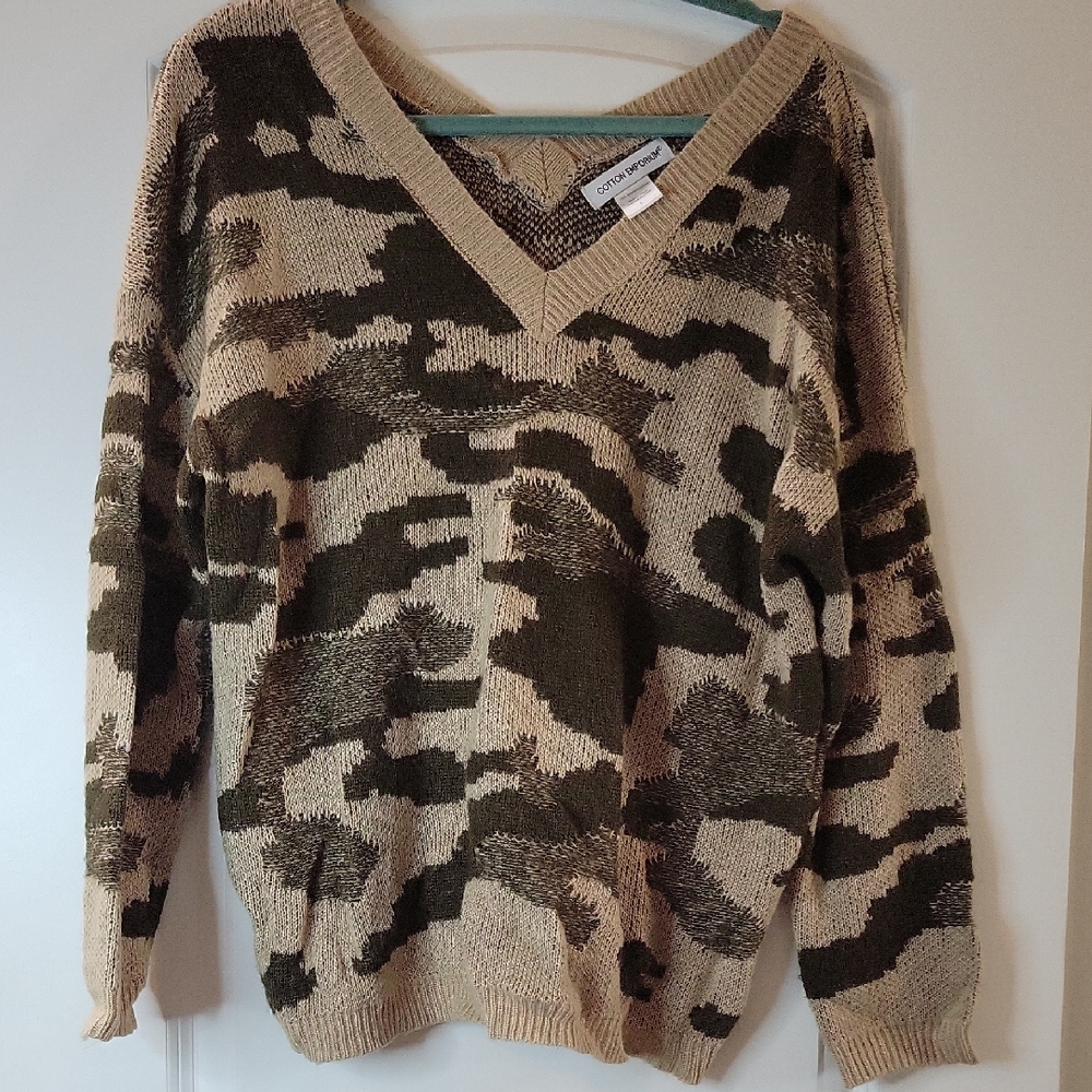 Cotton Emporium Camouflage V-Neck Sweater